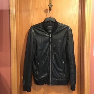 AllSaints Back Blenham Leather Bomber Jacket